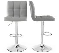 Costway Lot De 2 Tabourets De Bar En Cuir Pu, Hauteur Du Siège Réglable 65-85 Cm, Avec Dossier Surélevé, Repose-Pieds&base En Métal Gris