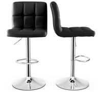 COSTWAY Lot de 2 Tabourets de Bar en Cuir PU, Hauteur du Siège Réglable 65-85 cm Dossier Surélevé Base en Métal Antidérapant, Noir