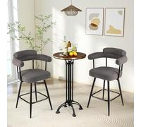 COSTWAY Lot de 2 Tabourets de Bar en Peluche, Chaise de Bar H69 CM, Dossier, Accoudoirs Incurvés, Chaises Rembourrées avec Pieds en Métal pour Cuisine, Café, Bar (Gris)