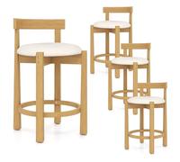 COSTWAY Lot de 2 Tabourets de Bar en Velours Teddy, Chaises de Bar Bois, Hauteur Comptoir, Dossiers, Repose-Pieds, Chaise Haute Bois pour Cuisine, Style Naturel (4)