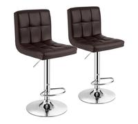CostwayLot de 2 Tabourets de Bar en Cuir Pu Hauteur Réglable Siège Pivotant à 360° Repose-pieds Base en Métal Antidérapant Café