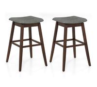 COSTWAY Lot de 2 Tabourets de Bar Pivotants, Chaises de Bar avec Assise Rembourrée Profilée, Repose-Pieds et Pieds en Bois d'Hévéa, Tabourets en Tissu de Lin Rembourré pour Cuisine, Pub