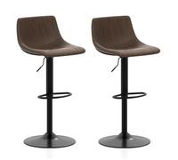Costway Lot De 2 Tabourets De Bar Pivotants Réglables En Hauteur 60-82cm, Rembourrées Avec Dossier, Cadre En Métal, Pour Cuisine Marron