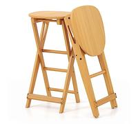 COSTWAY Lot de 2 Tabourets de Bar Pliants en Bambou, Tabouret Haut Chaise Bar Bistro avec Repose-Pieds Poignées, sans Assemblage, Idéal pour Salle à Manger, Cuisine, Salon, 36 x 33 x 61 cm