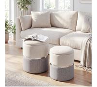 COSTWAY Lot de 2 Tabourets de Rangement en Tissu Lin de Style Moderne, Surface Rembourré Souple Gris