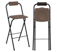 COSTWAY Lot de 2 Tabourets Pliants de Bar & Bistrot Hauts Extérieur - Dossier et Repose-pieds - Cadre en Métal pour Pelouse, Marron