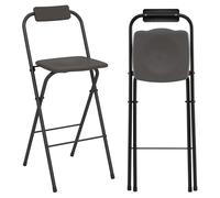 COSTWAY Lot de 2 Tabourets Pliants de Bar & Bistrot Hauts Extérieur - Dossier et Repose-pieds - Cadre en Métal pour Pelouse, Gris