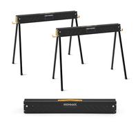 COSTWAY Lot de 2 Tréteaux de Sciage Pliables Métalliques Charge 500 kg, Chevalets de Sciage Portable avec 2x4 Bras de Support avec Poignée de Transport pour Bricolage, 94 x 47 x 74 cm (Gris+Noir)