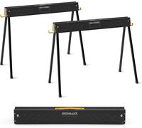 COSTWAY Lot de 2 tréteaux de travail pouvant supporter jusqu'à 500kg, tréteaux pliants, tréteaux de sciage avec 2 x 4 bras d'appui & poignée, tréteaux pliants portables Tréteaux d'échafaudage 94x47x74