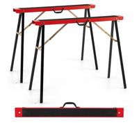 COSTWAY Lot de 2 Tréteaux en Métal Galvanisé,Chevalets de Sciage Pliables Électroportatif, Surface Antidérapante 100 x 38 x 78 cm