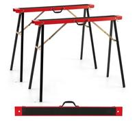 COSTWAY Lot de 2 Tréteaux Portables en Métal Galvanisé, Chevalets de Sciage Pliables Électroportatif avec Surface Antidérapante Charnière de Renfort Poignée de Transport, 100 x 38 x 78 cm