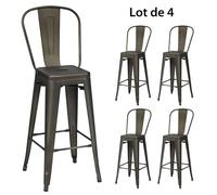 COSTWAY Lot de 4 Chaises de Bar Vintages en Métal, Hauteur du siège 76 cm, avec Dossier Haut Robuste, Charge Max. 150kg