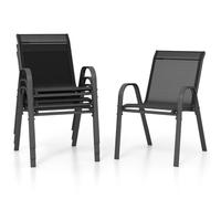 COSTWAY Lot de 4 chaises de jardin empilables en textile et cadre métallique 56 x 70 x 84 cm - Noir