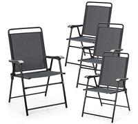 COSTWAY Lot de 4 Chaises de Jardin Pliantes, Chaises d'Extérieur avec Cadre en Métal et Repose-Pieds Antidérapants, Fauteuil de Jardin en Tissu Respirant pour Toutes Saisons, Charge 150 KG(Gris)
