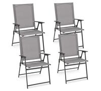 COSTWAY Lot de 4 Chaises de Jardin Pliantes en Textilène & Métal Charge 150 kg Fauteuil de Jardin avec Verrouillage de Sécurité