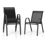 COSTWAY Lot de 4 Chaises de Jardin, Tissu en Textilène, Chaises à Manger Empilables avec Accoudoirs, pour Patio Terrasse, Noir