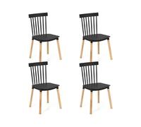 Costway Lot De 4 Chaises De Salle À Manger Windsor, Dossier À Fuseaux Et Sièges Incurvés, Pieds En Bois Massif Robustes, Noir Multicolore