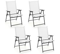 COSTWAY Lot de 4 Chaises Pliantes de Jardin, Tissu Résistant aux Intempéries, Accoudoirs, pour Jardin, Cour Arrière, Piscine, Blanc