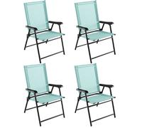 COSTWAY Lot de 4 Chaises Pliantes de Jardin, Tissu Résistant aux Intempéries, sans Assemblage, pour Jardin, Cour, Piscine, Vert