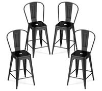 COSTWAY Lot de 4 Tabourets de Bar Industriel en Métal (Noir)