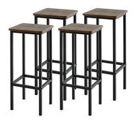 CostwayLot de 4 Tabourets de Bar de 72 cm de Haut Sans Dossier avec Pieds en Métal Repose-pieds Tabourets de Cuisine Marron rustique