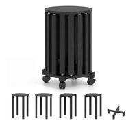 COSTWAY Lot de 4 Tabourets Empilables en Bois d'Hévéa avec roulettes, Préassemblé à 95%, Tabourets de Bar Ronds, 2 Tailles de Sièges, Patins Antidérapants, pour Salon, Bureau, Salle à Manger (Noir)