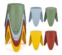 COSTWAY Lot de 8 Tabourets Empilables, Tabourets de Bars Ronds en PP, Siège en Simili Cuir, Poignée Portable, pour École Salon Bureau Salle à Manger, Charge 150 kg, 39 x 39 x 46 cm (3 Pattes,Colorés)