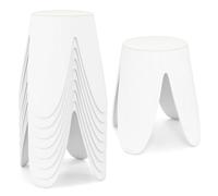 COSTWAY Lot de 8 Tabourets Empilables, Tabourets de Bars Ronds en PP, Siège en Simili Cuir, Poignée Portable, pour École Salon Bureau Salle à Manger, Charge 150 kg, 39 x 39 x 46 cm (4 Pattes,Blanc)