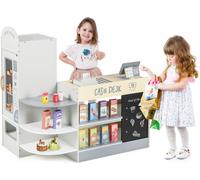COSTWAY Magasin de détail pour enfants, Set de supermarché avec caisse, machine POS, magasin de détail en bois, pour enfants de 3 à 8 ans (Gris)