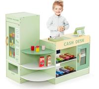 COSTWAY Magasin de détail pour enfants, Set de supermarché avec caisse, machine POS, magasin de détail en bois, pour enfants de 3 à 8 ans (Vert)