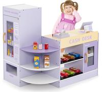 COSTWAY Magasin de détail pour enfants, Set de supermarché avec caisse, machine POS, magasin de détail en bois, pour enfants de 3 à 8 ans (Violet)