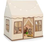 COSTWAY Maison de jeu pour enfants avec lumières étoilées, Princesse Tente pour enfants avec fenêtres & rideaux en filet, Tente de jeu pour enfants Maison de jeu pour garçons et contes de fées (Marron
