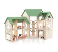 COSTWAY Maison de Poupée d'Angle en Bois pour Enfants 3 Ans+ 3 Étages 6 Chambres avec 35 Accessoires 87 x 37 x 83 cm Vert