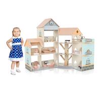 COSTWAY Maison de Poupée en Bois avec 8 Pièces & 42 Meubles, Maison de Rêve avec Toit Orange & Télescope & Horloge Simulée, Conception d'angle, Jeu d’Imitation pour Enfants de 3 Ans+ (Orange)