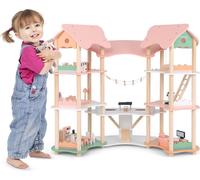 COSTWAY Maison de poupées en bois, 7 pièces maison de poupées à 3 étages avec 32 accessoires de meubles réalistes, toits