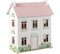 COSTWAY Maison de poupées en bois, Maison de poupées 3 étages avec toits à double face, portes ouvrantes, meubles & accessoires, villa de poupées pour enfants à partir de 3 ans