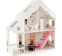 COSTWAY Maison de poupées pour poupées 28-36cm, Maison de poupées à 2 étages avec accessoires & meubles, Dollhouse Jouet pour enfants à partir de 3 ans 81x30x86cm