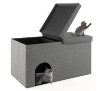 COSTWAY Maison de Toilette pour Chat 2 en 1, Banc pour Chaussures avec Toilettes Cachées pour Chats, Tapis à Litière pour Chats à 2 Couches, Filtre à Charbon Anti-Odeur et Couvercle Rabattable (Gris)