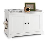 COSTWAY Maison de Toilettes pour Chat à Double Porte, Meuble à Litière en Bois pour Chat avec Griffoir, Toilettes Cachées pour Chat avec Séparateur Réglable et Entrée Latérale, 75x51x53 CM, Blanc