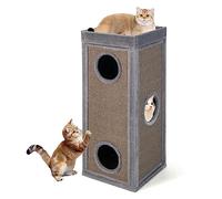COSTWAY Maison pour Chat à 4 Étages, Tonneau Griffoir Chat, 3 Condos, 2 Planches à Griffer en Sisal, Plateformes, Tour pour Chaton, 4 Coussins Amovible, Peluche Douce, 40 × 40 × 99 cm