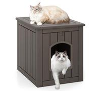 COSTWAY Maison pour Chat Interieur Exterieur en PP, Porte à Battant, 4 en 1 Meuble Litiere Chat, Verrouillage de Sécurité, Base Surélevée, Niche pour Chaton Chien Lapin, 60 x 47 x 54,5 cm (Café)