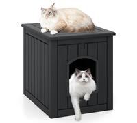 COSTWAY Maison pour Chat Interieur Exterieur en PP, Porte à Battant, 4 en 1 Meuble Litiere Chat, Verrouillage de Sécurité, Base Surélevée, Niche pour Chaton Chien Lapin, 60 x 47 x 54,5 cm (Noir)
