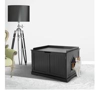 CostwayMaison pour Chats avec Chatière 2 Compartiments 1 Panneau Amovible et 2 Portes 75 x 54 x 52cm Charge Max 50KG Noir