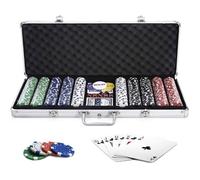 COSTWAY Malette Poker Jetons Poker Ensemble de 500 Jetons 2 Jeux de Cartes 5 Dés 1 Bouton Dealer Mallette en Aluminium