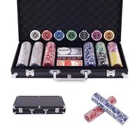 COSTWAY Mallette Coffret de Poker Professionnelle 300 Jetons 2 Jeux de Cartes, 5 Dés,1 Boutons, Etui en Aluminium