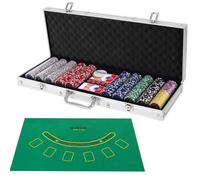 CostwayMallette de Poker 500 Jetons 2 Jeux de Cartes 1 Tapis en Feutre Coffret Professionnelle Etui en Aluminium Argenté