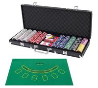 CostwayMallette de Poker 500 Jetons 2 Jeux de Cartes 1 Tapis en Feutre Coffret Professionnelle Etui en Aluminium Noir