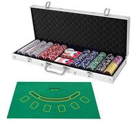 COSTWAY Mallette de Poker Coffret Professionnelle 500 Jetons 2 Jeux de Cartes, 5 Dés, 3 Boutons, 1 Tapis en Feutre Etui en Aluminium (Argent)