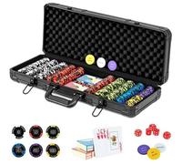 COSTWAY Mallette de Poker en Aluminium - 500 Jetons - 2 Jeux de Cartes - 5 Dés et 3 Dealer, Coffret de Poker Noir