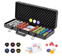 COSTWAY Mallette de Poker en Aluminium avec 500 Jetons & 2 Jeux de Cartes, Coffret de Poker avec 5 Dés et 3 Dealer, pour Casino Fête Voyages